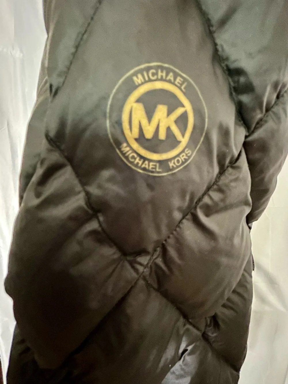 Michael Kors Black Diamond Quilted Down Puffer Coat Petite Large Hooded Fitted